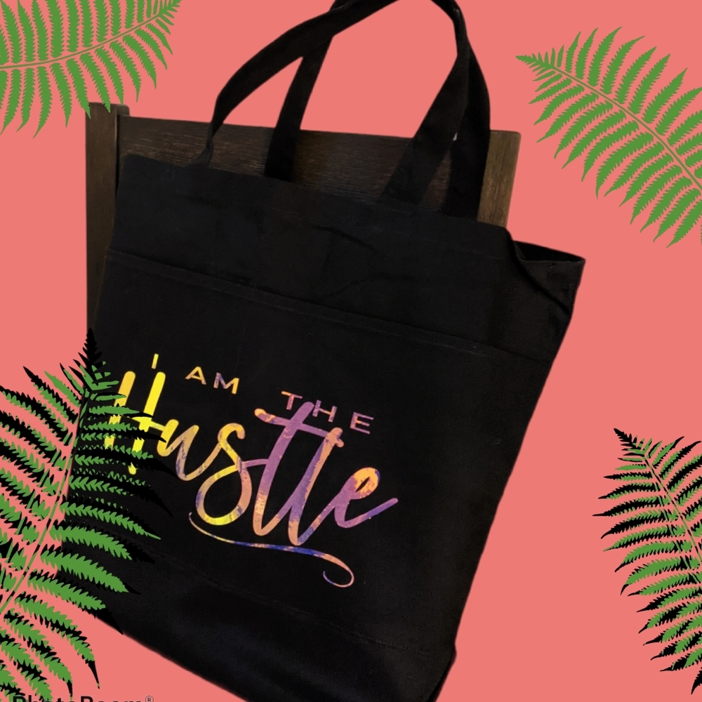 I am The Hustle tote Beach travel hand bag with pockets